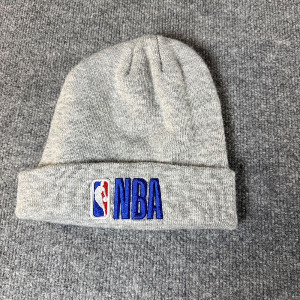 NBA Mens Cuffed Beanie Hat Heather Grey Embroidered Logo OSFA Basketball Cap‎